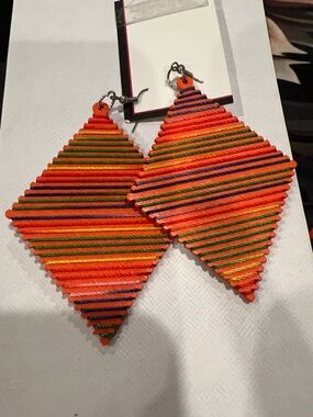 17 Colorful Orange String Striped Diamond Drop Earrings - Women Accessories